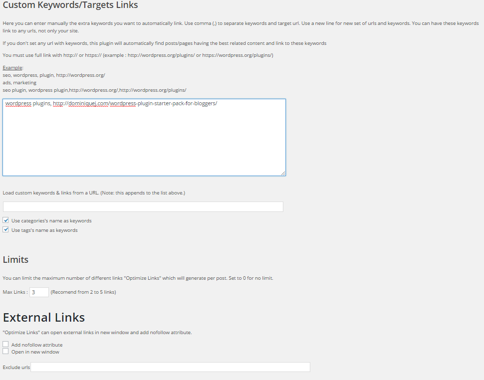 WP Optimize by xtraffic Custom Keywords