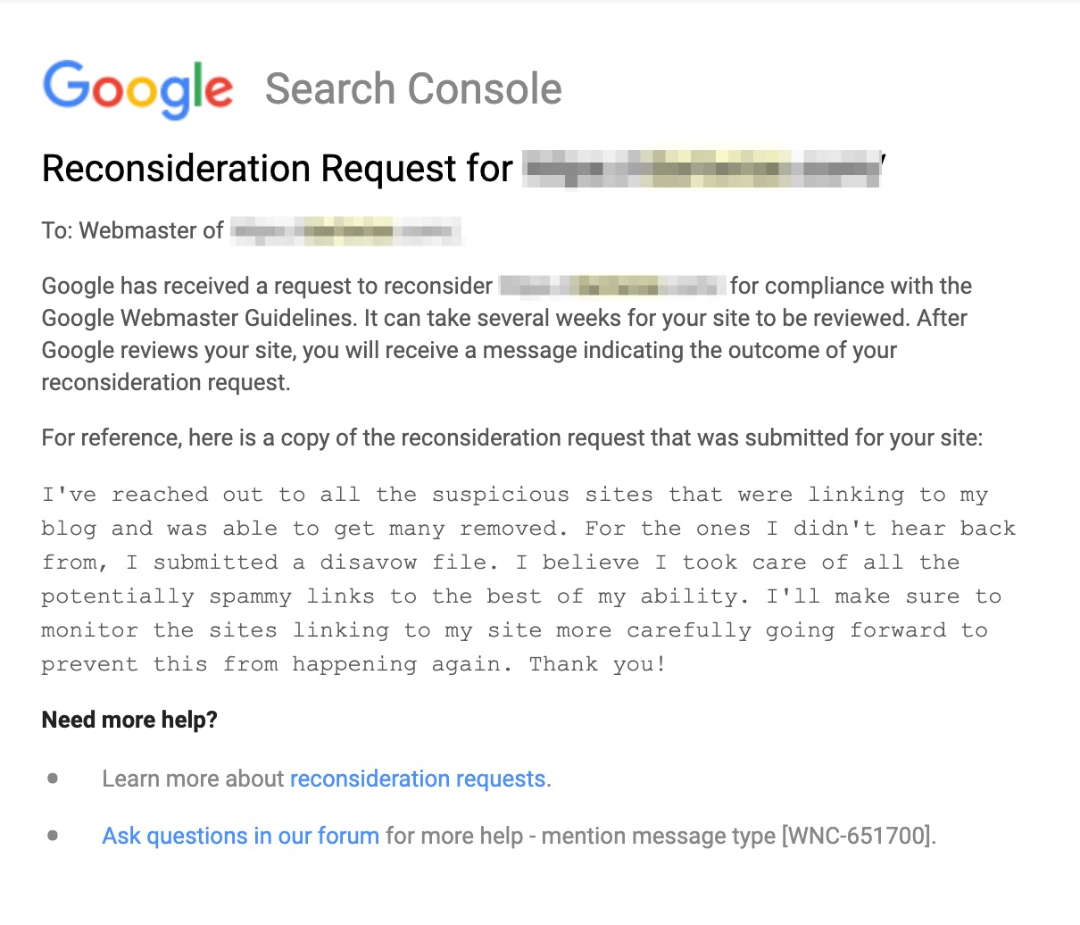 reconsideration request email